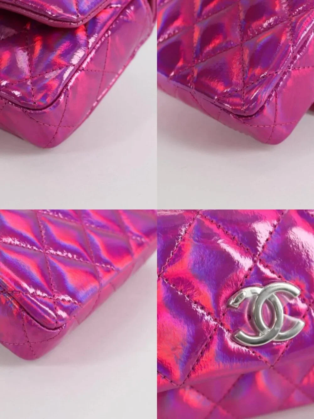 CHANEL Matelasse Pouch Patent leather Pink Silver CC Auth bs29324SM